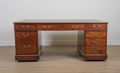 Lot 835 - A GEORGE III MAHOGANY NINE DRAWER PEDASTAL PARTNERS DESK