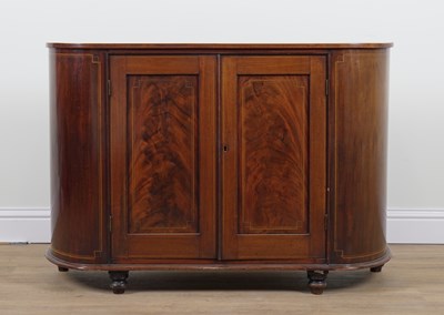 Lot 836 - AN 19TH CENTURY INLAID MAHOGANY BOWFRONT TWO DOOR SIDE CABINET