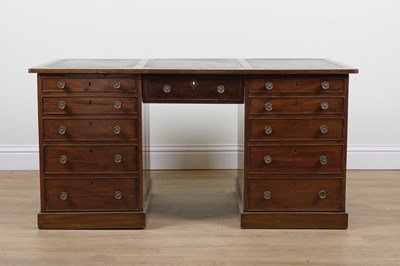 Lot 837 - AN 19TH CENTURY MAHOGANY ELEVEN DRAWER KNEEHOLE WRITING DESK
