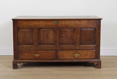 Lot 844 - AN 18TH CENTURY OAK MULE CHEST