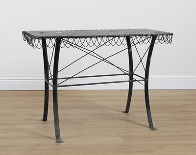 Lot 854 - AN EARLY 20TH CENTURY GREEN PAINTED METAL RECTANGULAR GARDEN TABLE