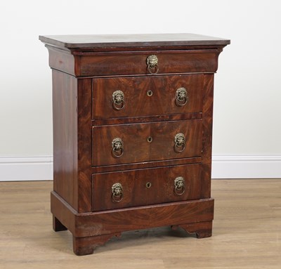 Lot 865 - A 19TH CENTURY FRENCH FAUX MARBLE PAINTED SLATE TOPPED WALNUT FOUR DRAWER PETITE COMMODE