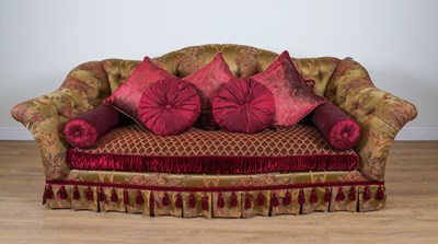Lot 876 - PROVASI: A LARGE GREEN/GOLD FLORAL SILK UPHOLSTERED BUTTON BACK SOFA