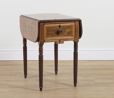 Lot 877 - A REGENCY SATINWOOD BANDED MAHOGANY DROP FLAP WORK TABLE