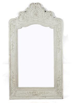 Lot 884 - A 19TH CENTURY FRENCH LATER POLYCHROME PAINTED CARVED WALNUT ARCHED TOP WALL MIRROR