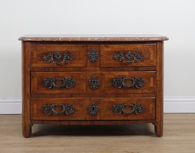 Lot 890 - AN 18TH CENTURY FRENCH MARBLE TOP COMMODE