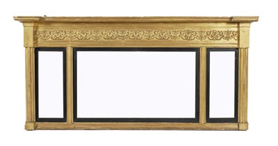 Lot 892 - A REGENCY GILT FRAMED TRIPLE PLATE OVERMANTEL WALL MIRROR