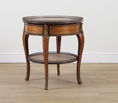 Lot 895 - A 19TH CENTURY FRENCH CIRCULAR GILT METAL MOUNTED KINGWOOD LIFT TOP BOULLOTTE TABLE