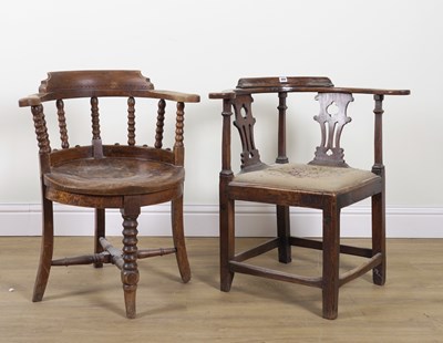 Lot 899 - A MID-18TH CENTURY OAK DOUBLE SPLAT BACK CORNER CHAIR (2)
