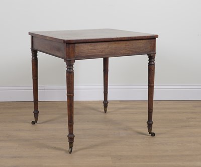 Lot 906 - A REGENCY ROSEWOOD SQUARE SINGLE DRAWER CENTRE TABLE