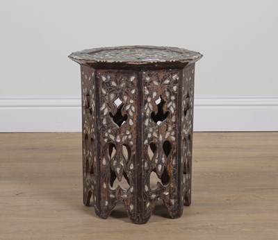 Lot 907 - A 19TH CENTURY OTTOMAN BONE AND MOTHER-OF-PEARL INLAID HARDWOOD OCTAGONAL OCCASIONAL TABLE