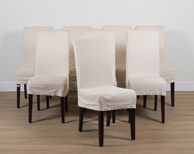 Lot 911 - OKA; A SET OF EIGHT SQAURE BACK DINING CHAIRS (8)