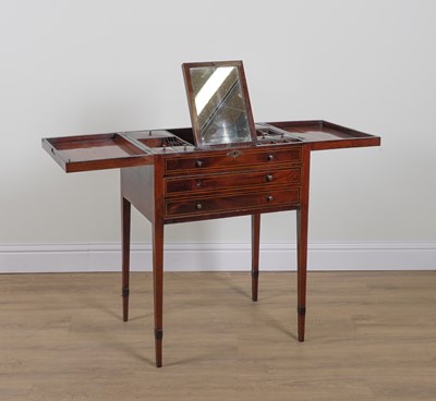 Lot 912 - A GEORGE III INLAID MAHOGANY LIFT TOP DRESSING TABLE