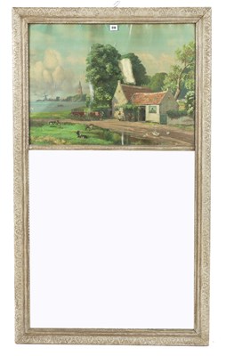 Lot 918 - A LATE 19TH CENTURY FRENCH GREY PAINTED TRUMEAU MIRROR