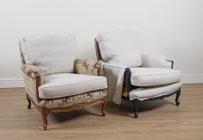 Lot 921 - A PAIR OF LOUIS XV STYLE EASY ARMCHAIRS (2)