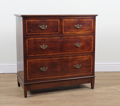 Lot 933 - AN EDWARDIAN SATIN WOOD BANDED INLAID MAHOGANY FOUR DRAWER CHEST