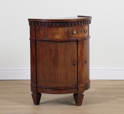 Lot 941 - AN 18TH CENTURY DUTCH TAMBOUR FRONTED DEMI LUNE SIDE CUPBOARD