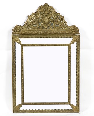 Lot 948 - A 19TH CENTURY DUTCH BRASS CUSHION FRAMED WALL MIRROR