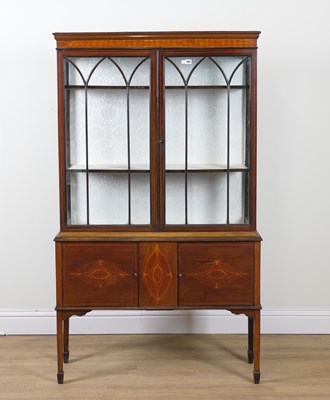 Lot 949 - AN EDWARDIAN INLAID MAHOGANY DISPLAY CABINET