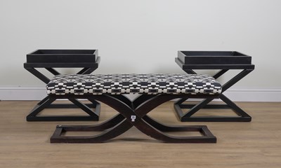Lot 951 - A MODERN EBONISED X-FRAME STOOL (3)