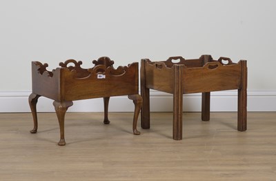 Lot 955 - AN 18TH CENTURY STYLE MAHOGANY GALLERIED LOW SIDE TABLE (2)