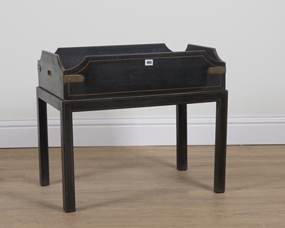 Lot 963 - AN EBONISED BRASS MOUNTED RECTANGULAR JARDINIERE ON STAND