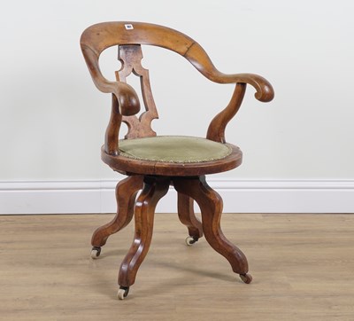 Lot 967 - A VICTORIAN WALNUT REVOLVING DESK CHAIR