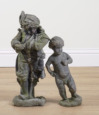 Lot 980 - A CAST LEAD FIGURE OF A 17TH CENTURY MUSICIAN (2)