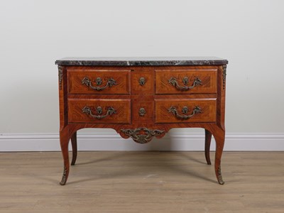 Lot 990 - A LOUIS XV STYLE MARBLE TOPPED COMMODE