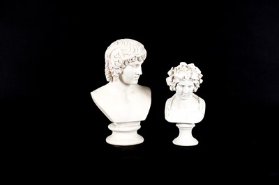Lot 544 - AFTER THE ANTIQUE: A WHITE COMPOSITE BUST OF ANTINOUS FARNESE (2)
