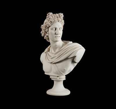 Lot 617 - AFTER THE ANTIQUE: A WHITE COMPOSITE BUST OF APOLLO