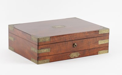 Lot 707 - G.ROWNEY AND CO ARTISTS COLOURMEN 51 RATHBONE PLACE LONDON; A 19TH CENTURY SCROLLED BRASS INLAID RECTANGULAR ARTIST'S BOX