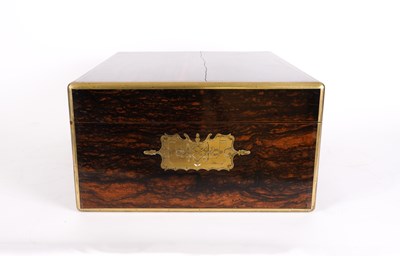 Lot 719 - S.MORDAN AND CO LONDON; A LARGE BRASS INLAID COROMANDEL RECTANGULAR LIFT TOP BOX