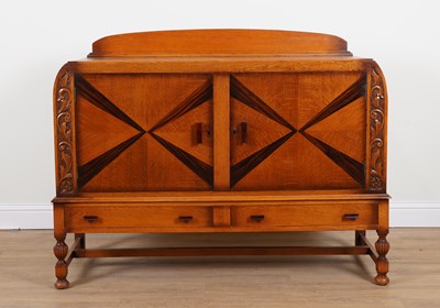Lot 848 - AN ART DECO OAK AND COROMANDEL INLAID SIDEBOARD