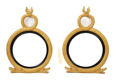 Lot 864 - A PAIR OF REGENCY STYLE GOLD PAINTED CIRCULAR CONVEX WALL MIRRORS (2)