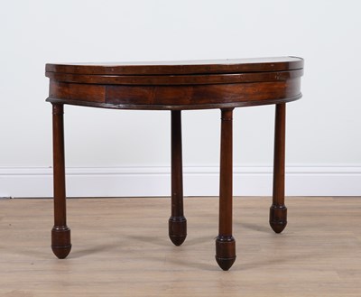 Lot 881 - A 19TH CENTURY FRENCH MAHOGANY DEMI LUNE FOLDOVER CARD TABLE