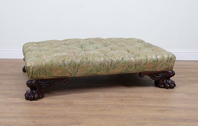 Lot 988 - A LARGE GREEN FLORAL BUTTON UPHOLSTERED RECTANGULAR STOOL