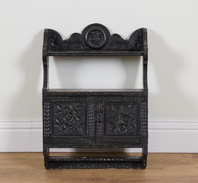 Lot 997 - A VICTORIAN PROFUSELY CARVED OAK HANGING TWO DOOR CUPBOARD