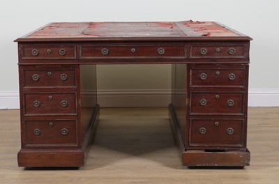 Lot 733 - A GEORGE III MAHOGANY PEDESTAL PARTNER'S DESK WITH NINE DRAWERS AND APPOSING CUPBOARDS