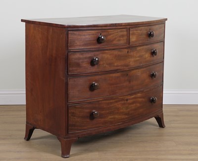 Lot 808 - A REGENCY MAHOGANY BOWFRONT CHEST OF FIVE DRAWERS