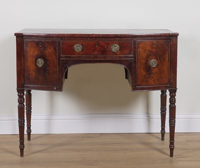 Lot 846 - A REGENCY MAHOGANY BOWFRONT SIDEBOARD