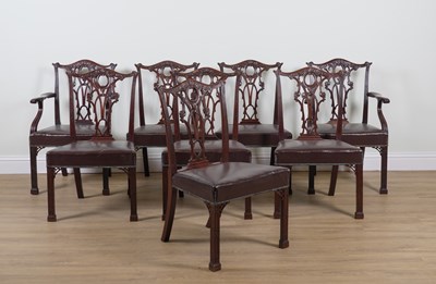 Lot 850 - P.E GANE COLLEGE GREEN BRISTOL; A SET OF EIGHT 18TH CENTURY STYLE MAHOGANY DINING CHAIRS (8)