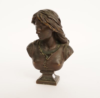 Lot 555 - AFTER EUGENE-ANTOINE AIZELIN (1821-1902), CAST BY THE BARBEDIENNE FOUNDRY: BRONZE PORTRAIT BUST OF MIGNON