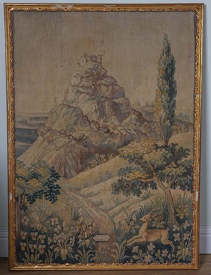 Lot 597 - A VERDURE PASTORAL TAPESTRY FRAGMENT