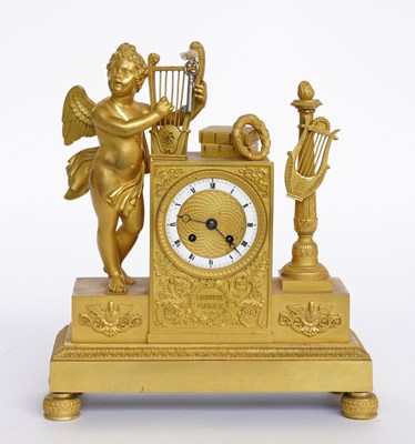 Lot 613 - A FRENCH RESTAURATION ORMOLU MANTEL CLOCK