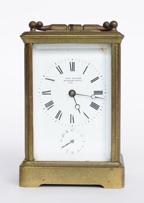 Lot 656 - A FRENCH BRASS STRIKING CARRIAGE CLOCK