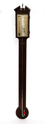 Lot 861 - JOSEPH SOMALVICO, LONDON: A GEORGE III MAHOGANY STICK BAROMETER