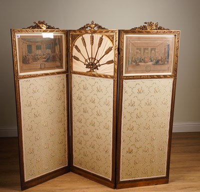 Lot 987 - A LATE 19TH CENTURY FRENCH GILT FRAMED THREE FOLD DRAUGHT SCREEN