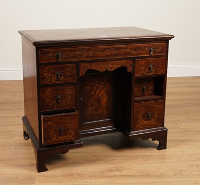 Lot 1017 - A 19TH CENTURY MARQUETRY INLAID MAHOGANY KNEE HOLE WRITING DESK