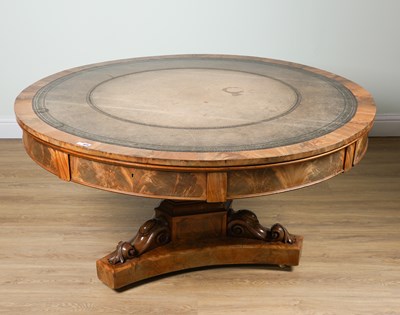 Lot 1075 - A WILLIAM IV FIGURED MAHOGANY DRUM TOP LIBRARY TABLE